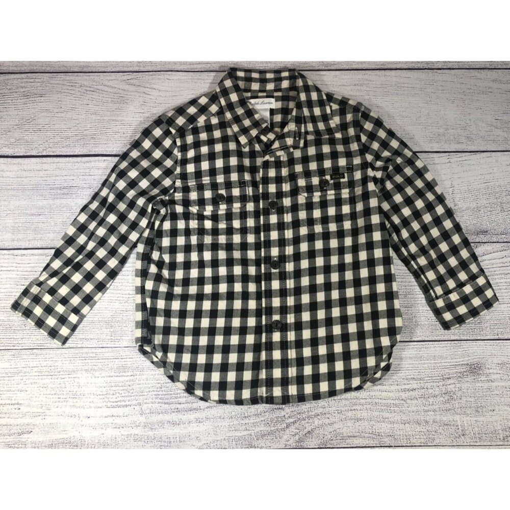 Ralph Lauren Polo 18M Black & White Buffalo Check Button Up Flannel